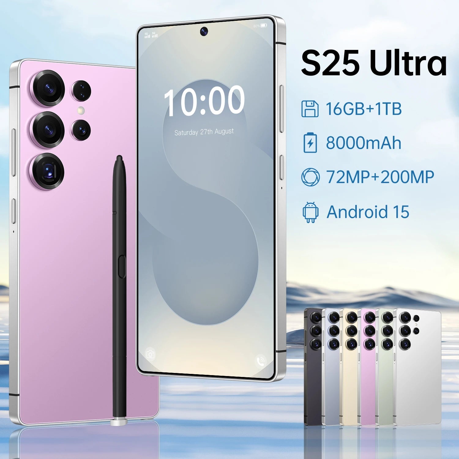 Tidesmit S25 5G Smartphone - 128GB Unlocked Android Mobile, White Pink 4 G 128 GB Tidesmit