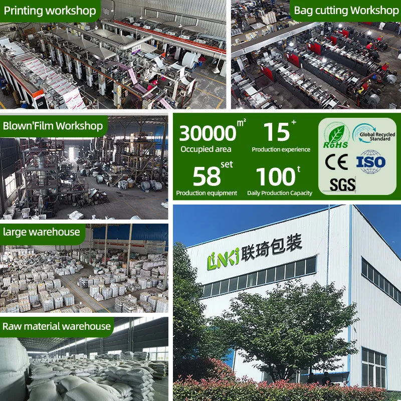 Pre-opened auto bag manufacturing workshop with bag production equipment and rolls