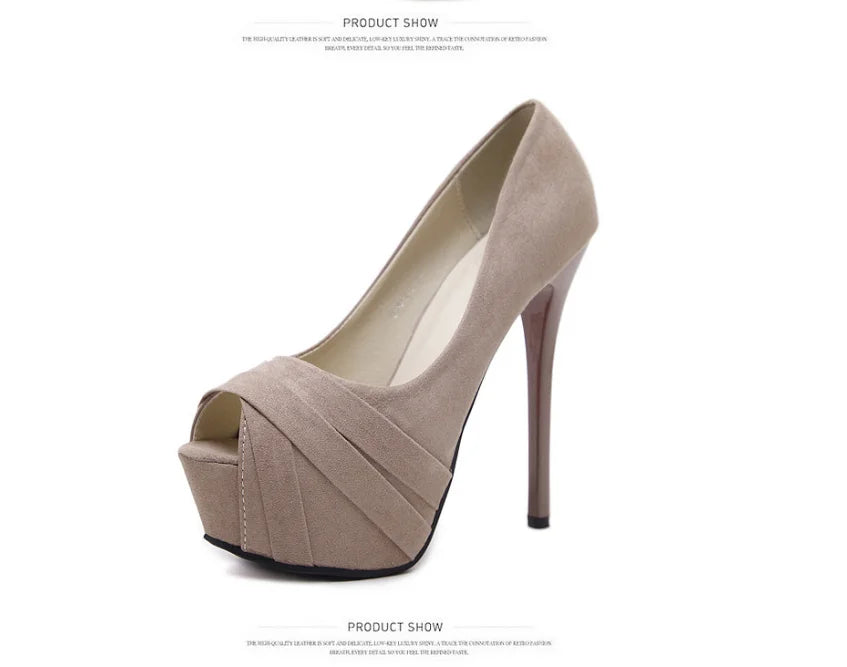 Ultra-high 10 cm Heels Slip-on Closure Waterproof Platform Light Solid Fish-mouth Design Single-strap Velvet Upper Rubber