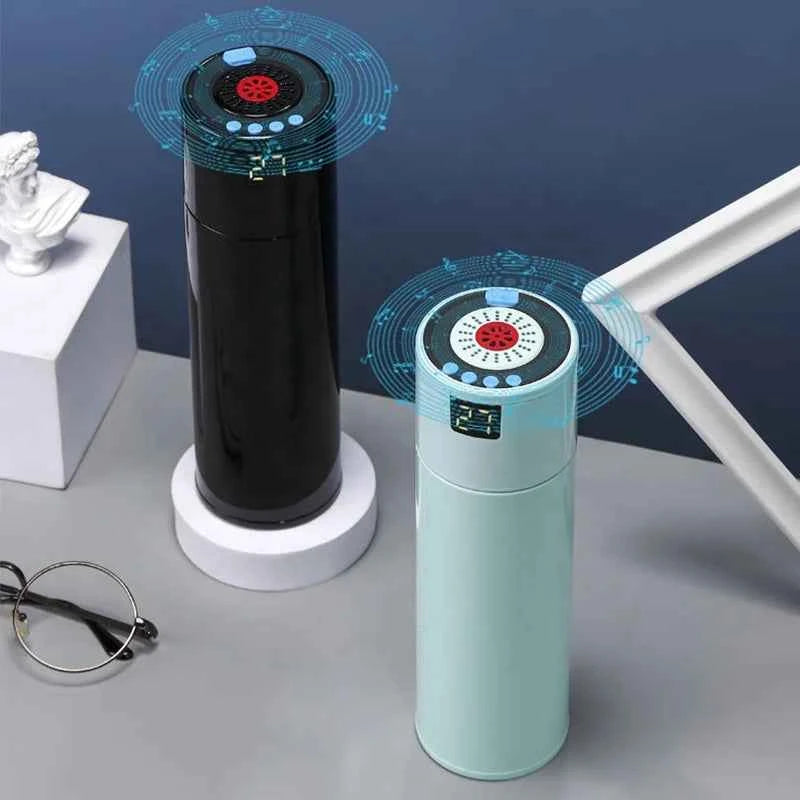 Customized 3 in 1 Steel Rechargible Smart Temperature FM Radio TF Bluetooth Speaker Tumbler Water Bottle with Reminder to Drink 400ml 400ml My Store