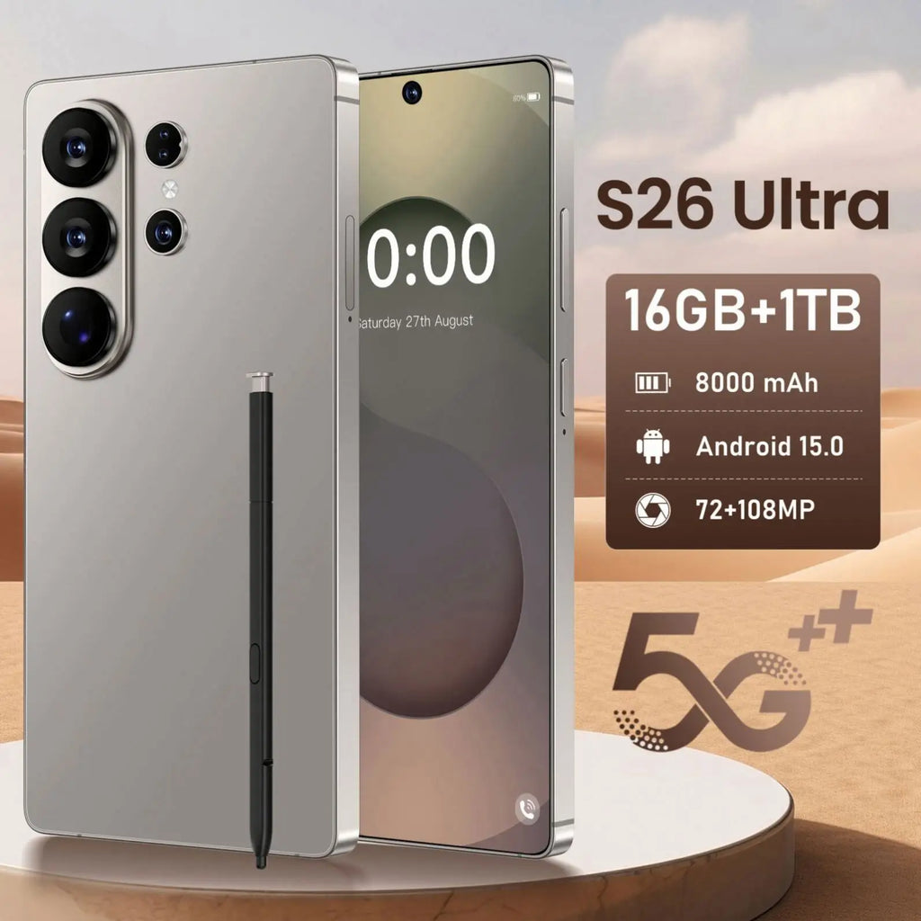 Tidesmit S26 Ultra 5G smartphone detail showing side buttons, ports, and premium build finish with integrated stylus.