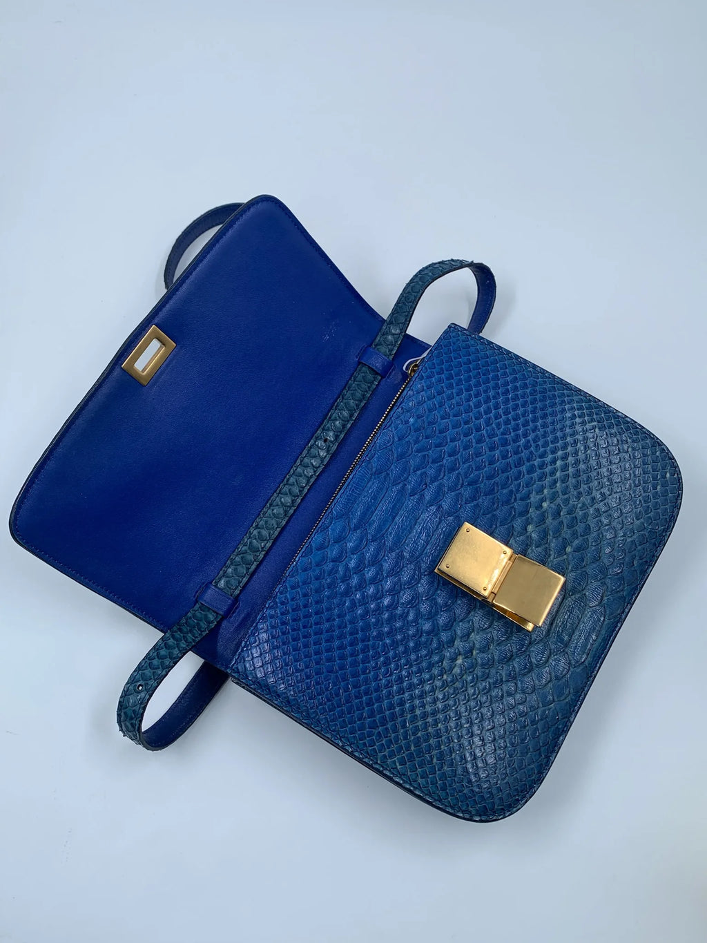 Luxury Pre-Owned Designer Handbag, Genuine Leather Blue Square Shoulder Bag with Crossbody Strap, Vintage Style