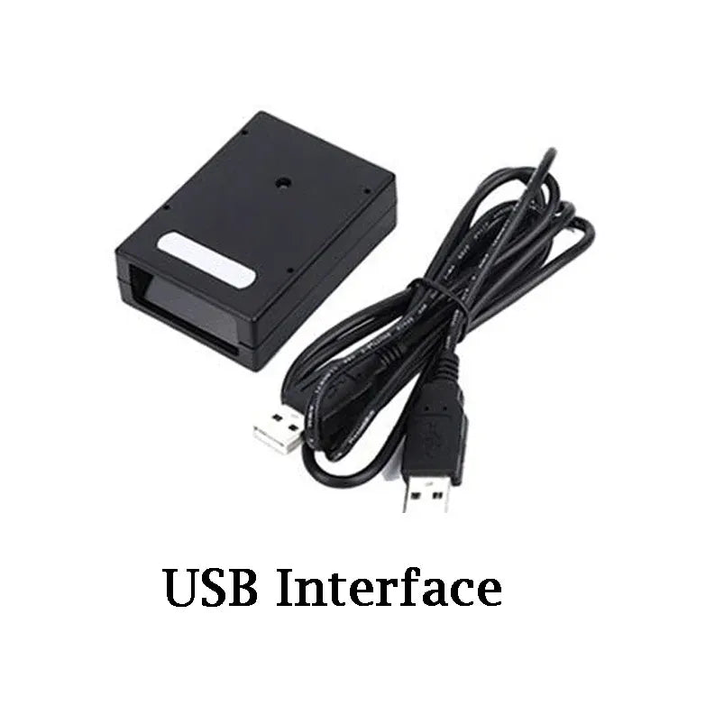 Black fixed 1D laser barcode scanner with USB cable and connector