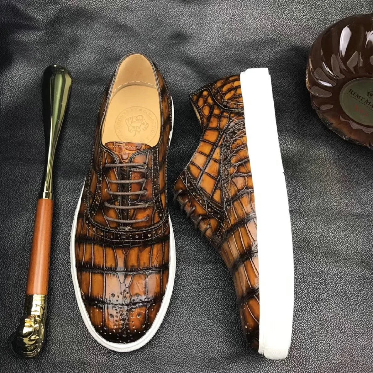 Top Grade Handmade Crocodile Leather Casual Shoes Men Custom Lace-up Luxury Men's Flat Shoes Fashion Sneakers Shoes for Men