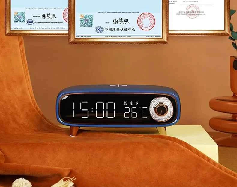 Eson 5V 1200mAh Bluetooth Speaker with Wireless Charging, Alarm Clock, and Temperature Display My Store