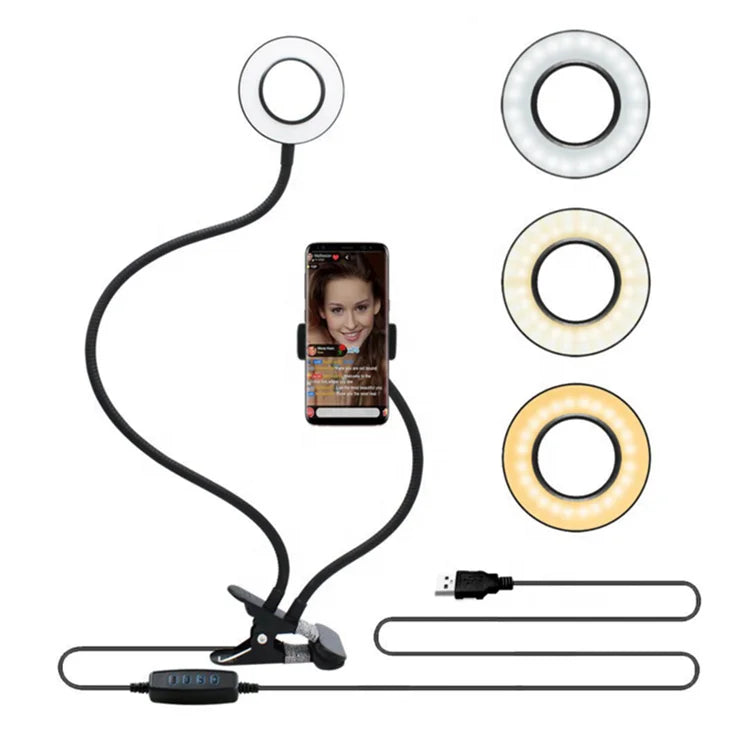 Factory Hot Sales USB Mobile Phone Led Selfie Ring Light 2 in 1 Led Selfie Desk Lamp with Clamp Black 14 90-160 cm|M013 Tidesmit