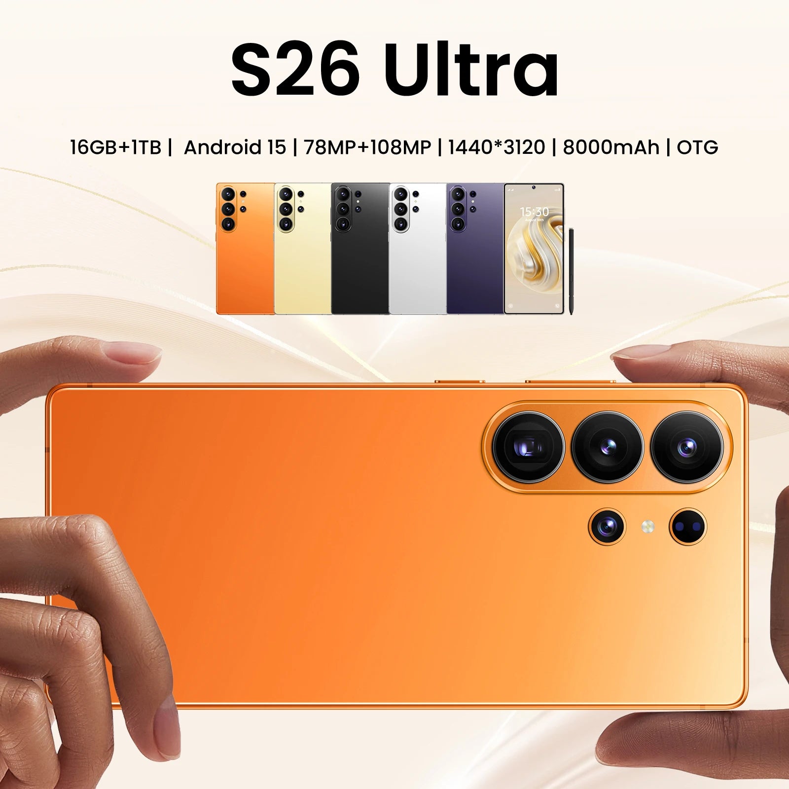 S26 Ultra Android 15 5G smartphone with 22GB RAM 2TB storage 144Hz screen and 108MP camera in factory packaging