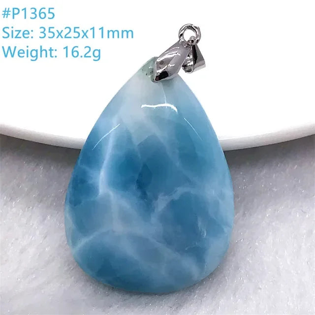 Natural Blue Larimar Trendy Necklace Pendant Women Men Gift Beads 925 Sterling Silver Dominica Water Drop Crystal Stone Jewelry