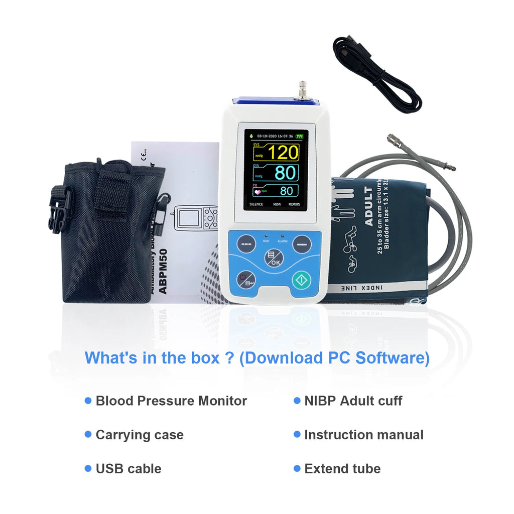 Arm Ambulatory Blood Pressure Monitor 24hours NIBP Holter CONTEC ABPM50+ Adult,Child ,Large ,3 Cuffs, Free PC Software