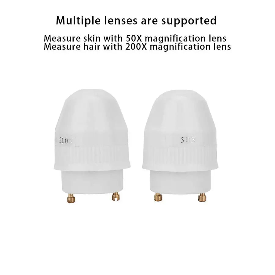 White 50X and 200X magnifying lenses for skin and hair follicle analyzer, professional scalp and skin care detector.