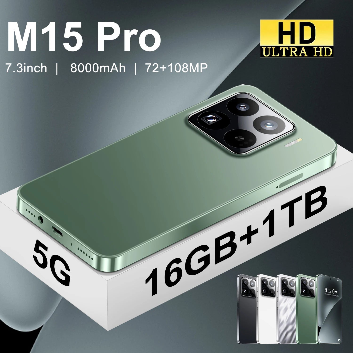 Wholesale M15 Pro 5G Smart Phone Unlocked Android 14 with Face Recognition 4G/5G 16GB+1TB Mobile Phones Cellphone - Tidesmit