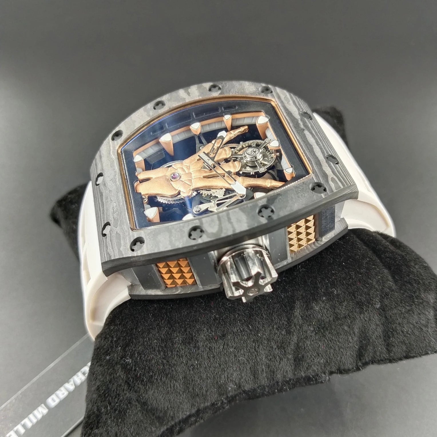 Top Designer Limited Edition Watch Rose Gold Plated Dial Carbon Fiber Case Rock Style Watch Waterproof Casual Mechanical Watch