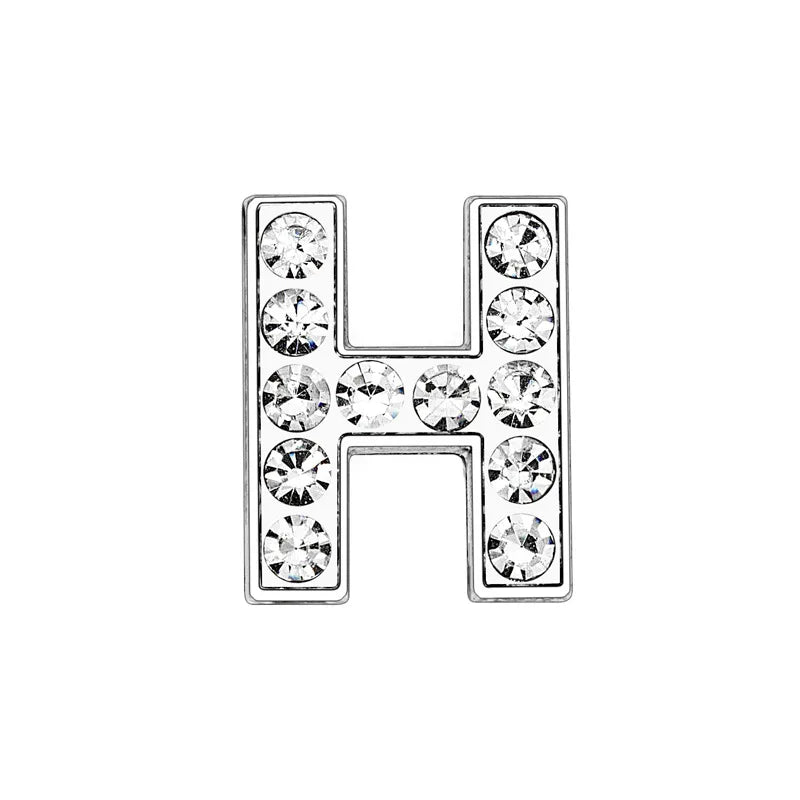 Silver rhinestone letter H slide charm for 8mm DIY pet collars to personalize your dog or cat's name.