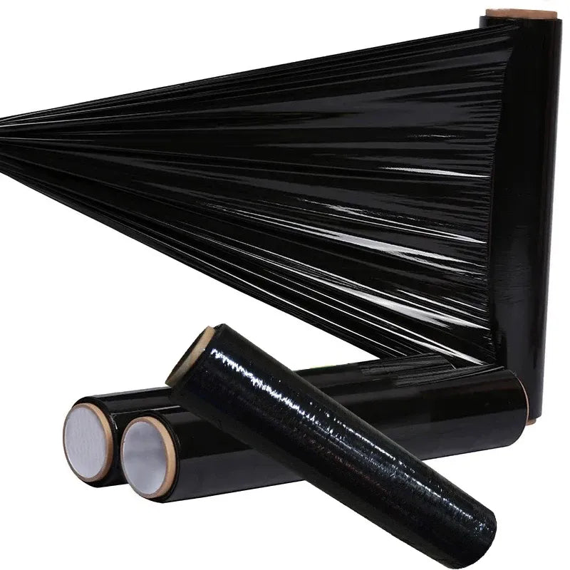 Black BOPP packaging tape rolls and bundled sheet-like tape lengths