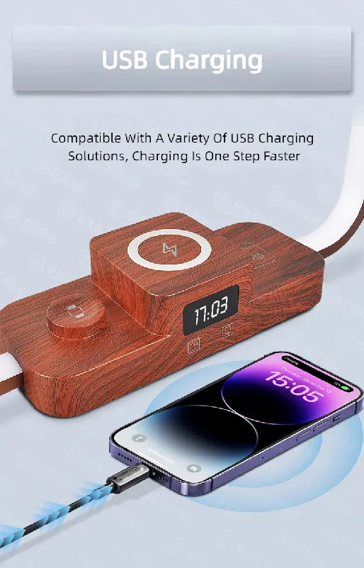 Fast Charging Stand Travel Essentials Iphone Table Lamp 3-in-1 Magnetic Wireless Charger With Led Lamp Alarm Clock for Bedroom Tidesmit