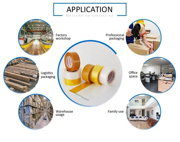 Assorted rolls of packing tape shown for warehouse and office use