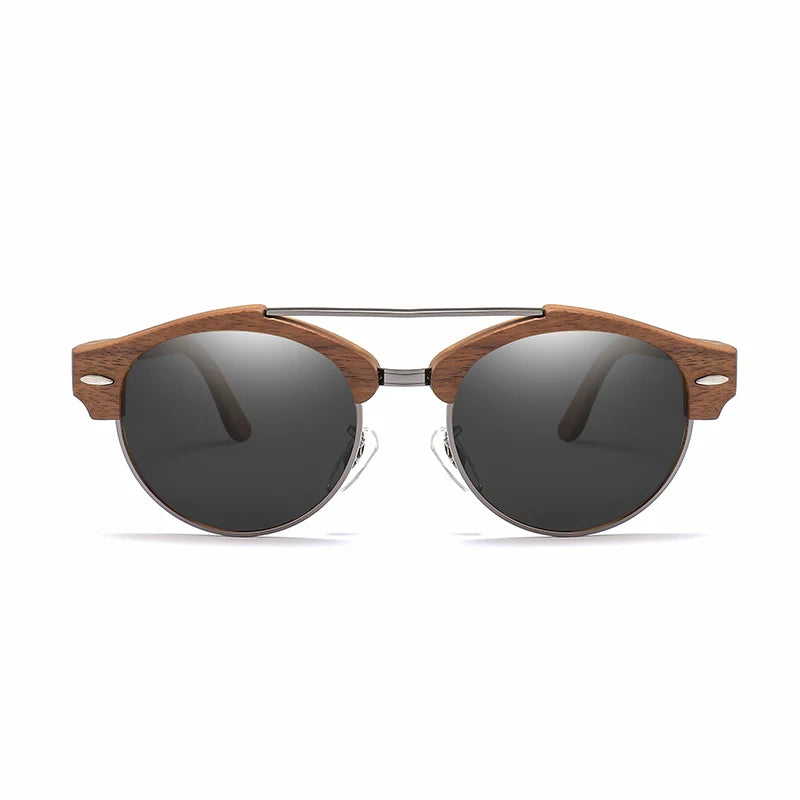 2022 Wholesale Custom Sunglasses Logo Dark Walnut Wood Men's Sunglasses Double Bridge Wooden Polarized Sunglasses for Men Women