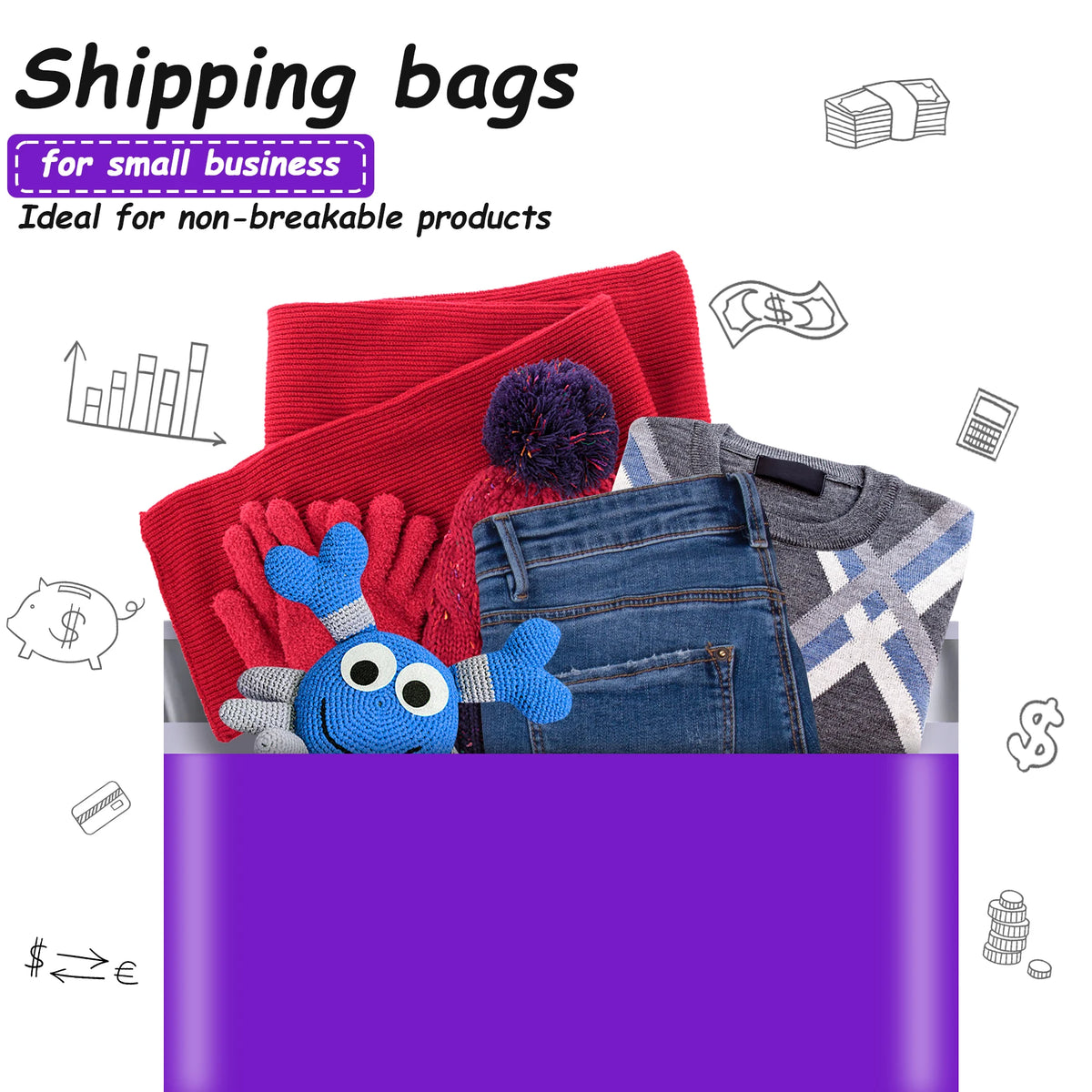 100 Pack Purple 10x13 Inch Waterproof Poly Mailers 2 Mil Eco-Friendly Strong Adhesive for Clothing Small Business Shipping