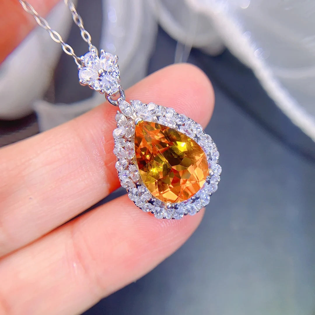 Hot Sale OEM/ODM Party Gift 925 Sterling Silver Natural Citrine Classic Pendant for Women