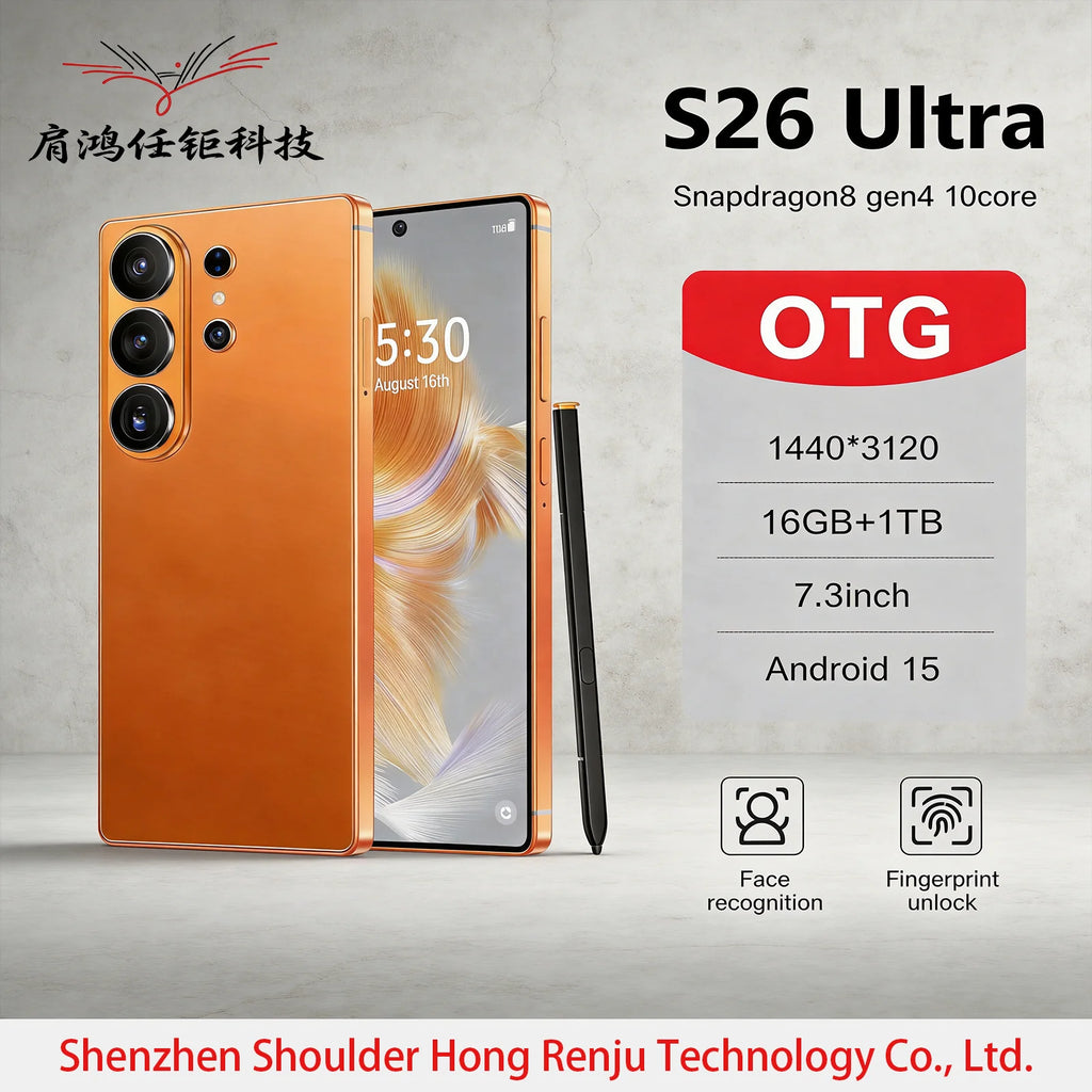 S26 Ultra 2026 smartphone side angle featuring sleek design, 144Hz display, and powerful 108MP camera lens detail.