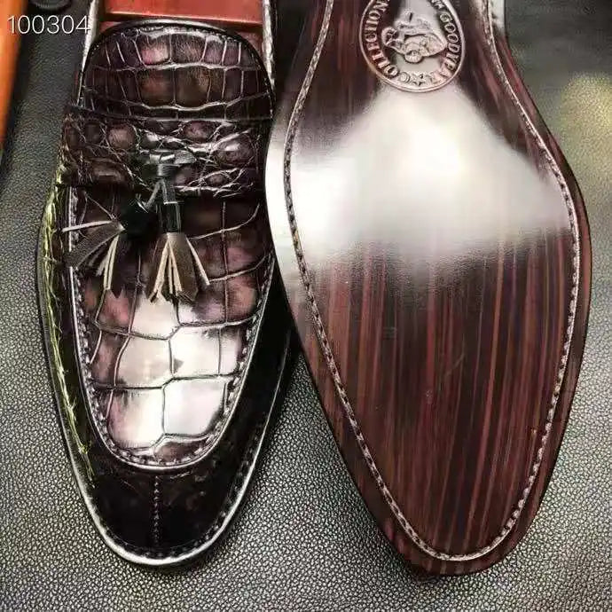 Goodyear Welt Luxury Loafer Shoes for Men Genuine Crocodile Leather Formal Shoes Tassel Office Wear Men's Dress Shoes