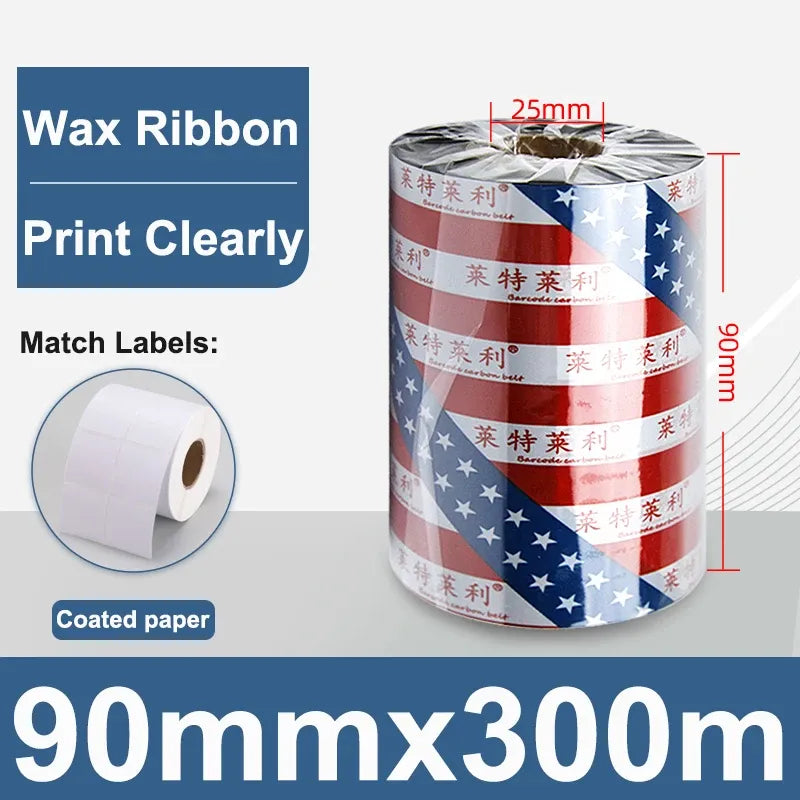 Wax thermal transfer ribbon spool, 90mm x 300m wax ribbon roll
