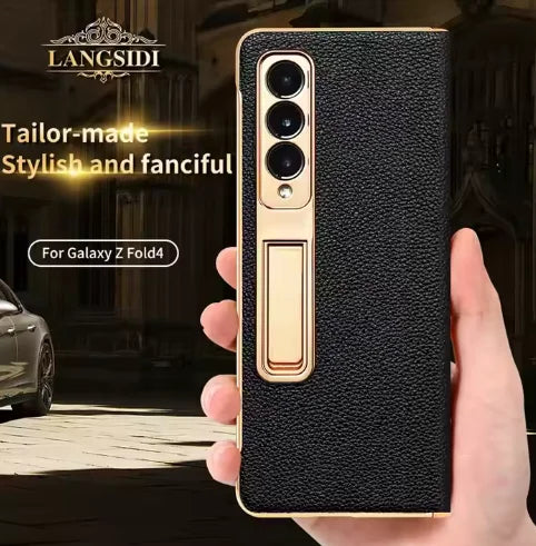 For Samsung Galaxy ZFold 6 Z Fold 5 Crocodile Genuine Leather Electroplated Hinge Full Protective Case Tempered Screen Protector Tidesmit