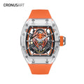 CRONUSART  Crystal Tonneau Men's Mechanical Watches with Transparent Luminous Dial and Spider Theme Design