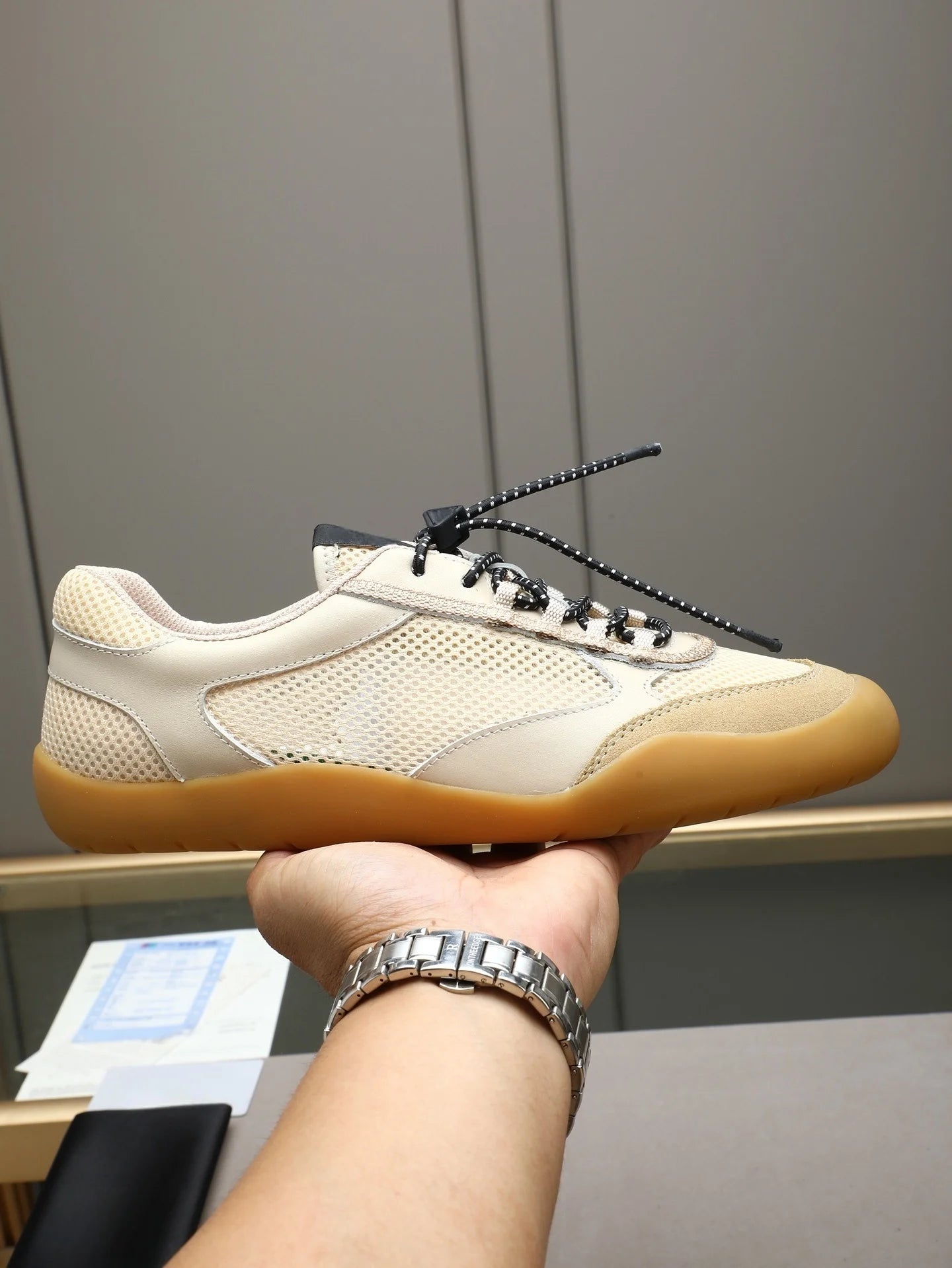 LANCI Custom Luxury Sneakers for Men Solid Pattern Crepe Rubber Sole Breathable Cloth Custom Logo Genuine Leather for Spring