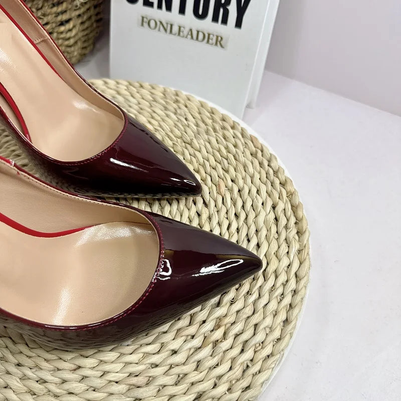 Red Black Gradient Women Pointed Toe Shoes 8CM 10CM 12CM Size 34-46 Elegant Stiletto Pumps for Formal Dress Sexy High Heels