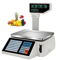 Electronic price printing scale with display, keypad, and stainless weighing platform