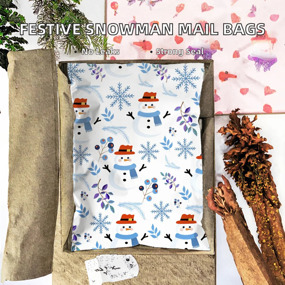 Christmas Snowman Silk Screen Printed Poly 1.5 Mil Thick Waterproof Tear-Resistant Self-Sealing Apparel Shipping Bags
