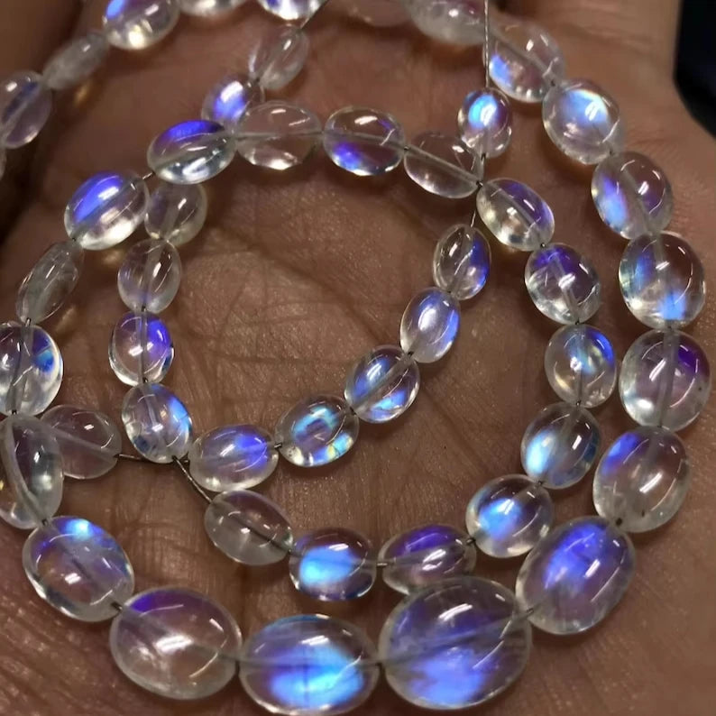 AAA High Quality so Gorgeous Natural Rainbow Moonstone Smooth Oval Briolette Blue Fire Gemstone for Jewelry
