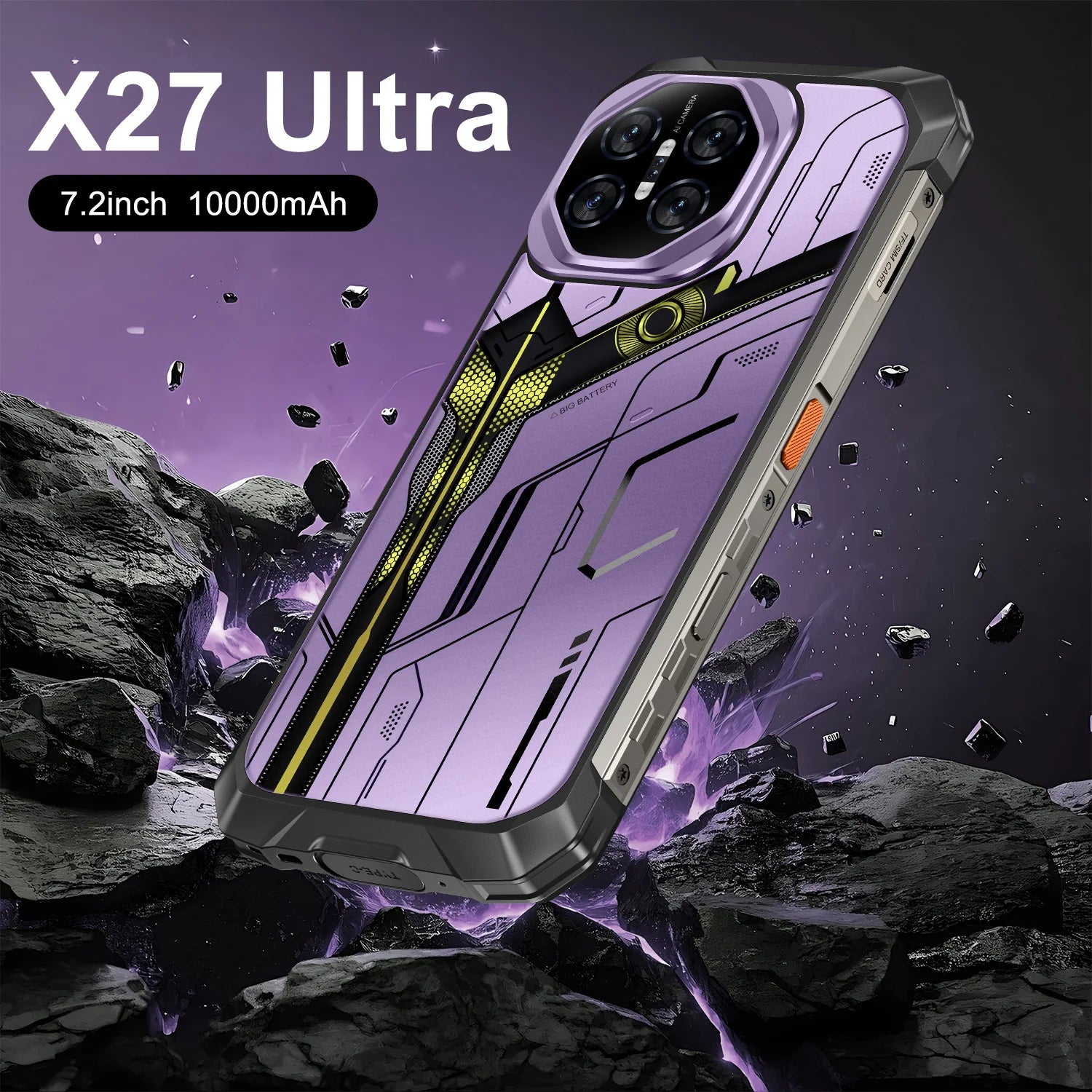 Tidesmit X27 Ultra 5G smartphone with 7.2 inch display, shockproof, waterproof design for rugged outdoor use.