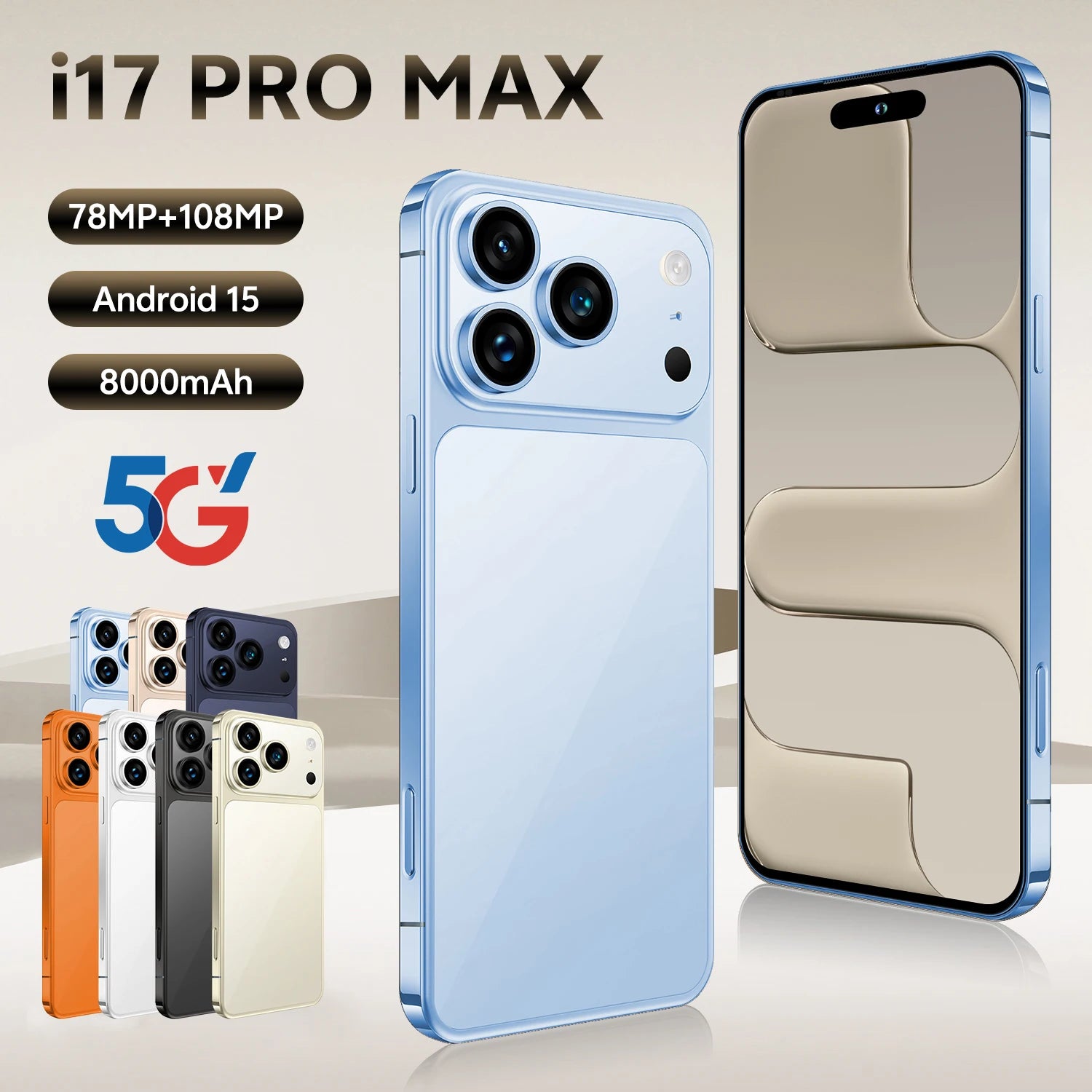 Android 5G Smartphone 7.3 Inch Display 16GB RAM 1TB Dual SIM Blue 16g 1TB Tidesmit
