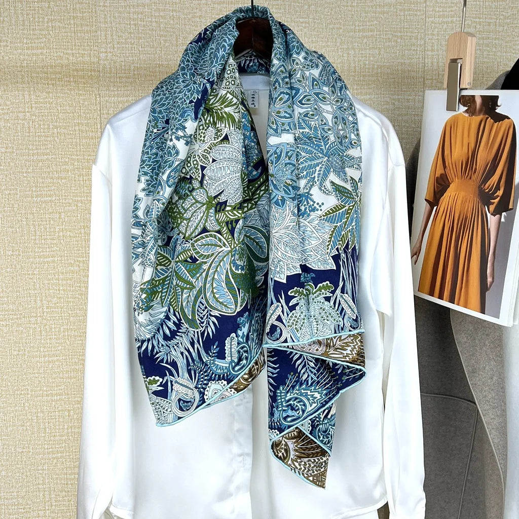 108cm Silk Twill Square Scarves 19MM Heavyweight Silk Printed Scarf 100% Mulberry Silk Two-tone Large Square Scarf