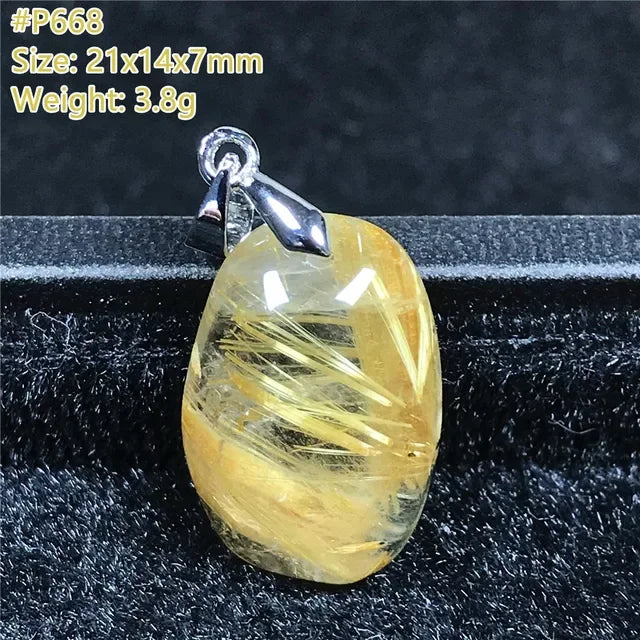 Natural Gold Rutilated Quartz Sterling Silver Pendant Necklace for Women & Men Healing Wealth Gift CCGTC Certified AAAAA