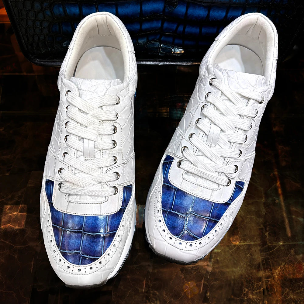 Fashionable Genuine Crocodile Leather Shoes for Man Stylish Sneakers Rubber Sole Walking Style Men's Sports Casual Shoes Men