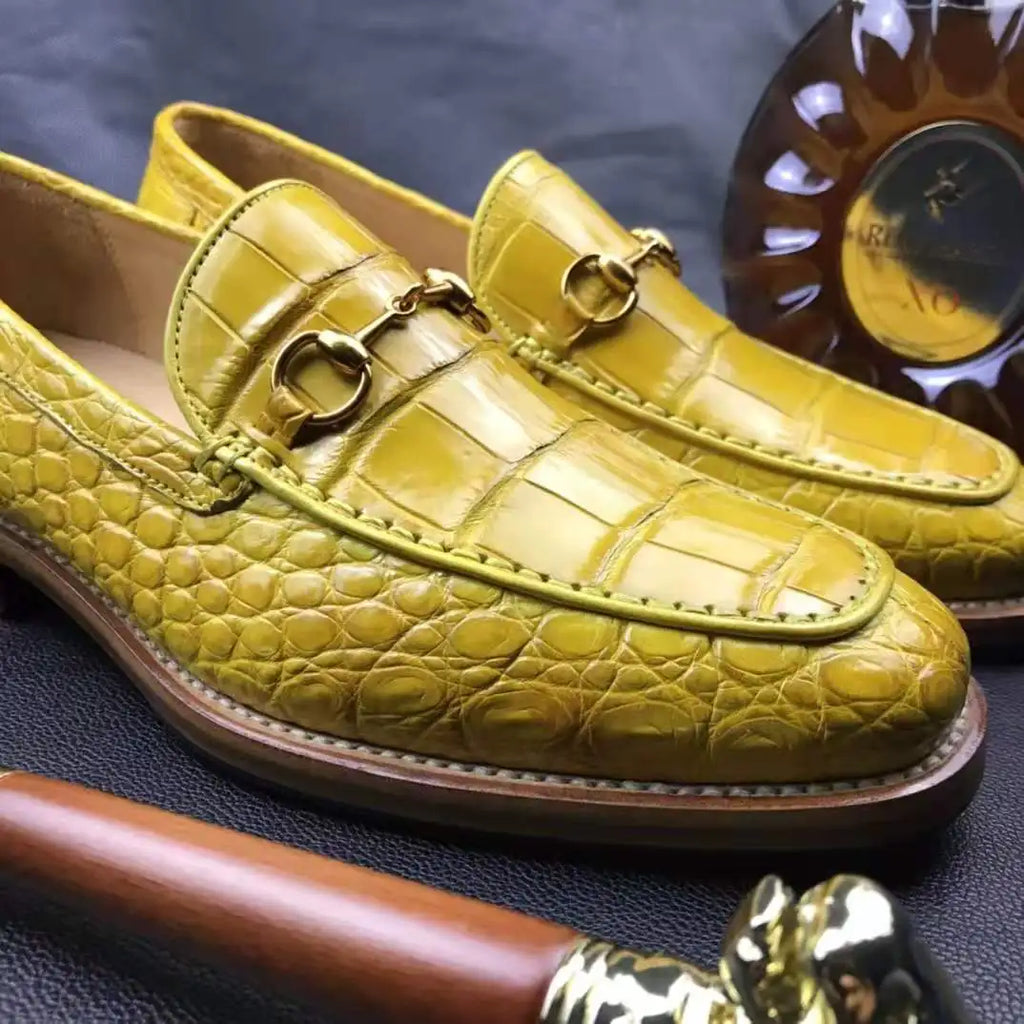 Goodyear Genuine Crocodile Leather Men's Slip-on Loafers Alligator Skin Stylish Men's Shoes Yellow Customized Dress Shoes Men
