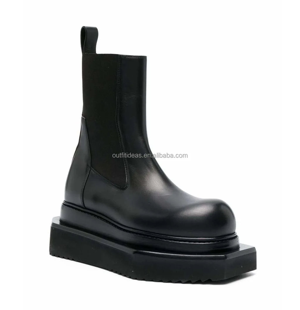 Round Toe Pull on Unisex Trendy Sneaker Shoes Beatle Turbo Cyclops 70mm Ankle Leather Platform Boots for Men Dress Shoes
