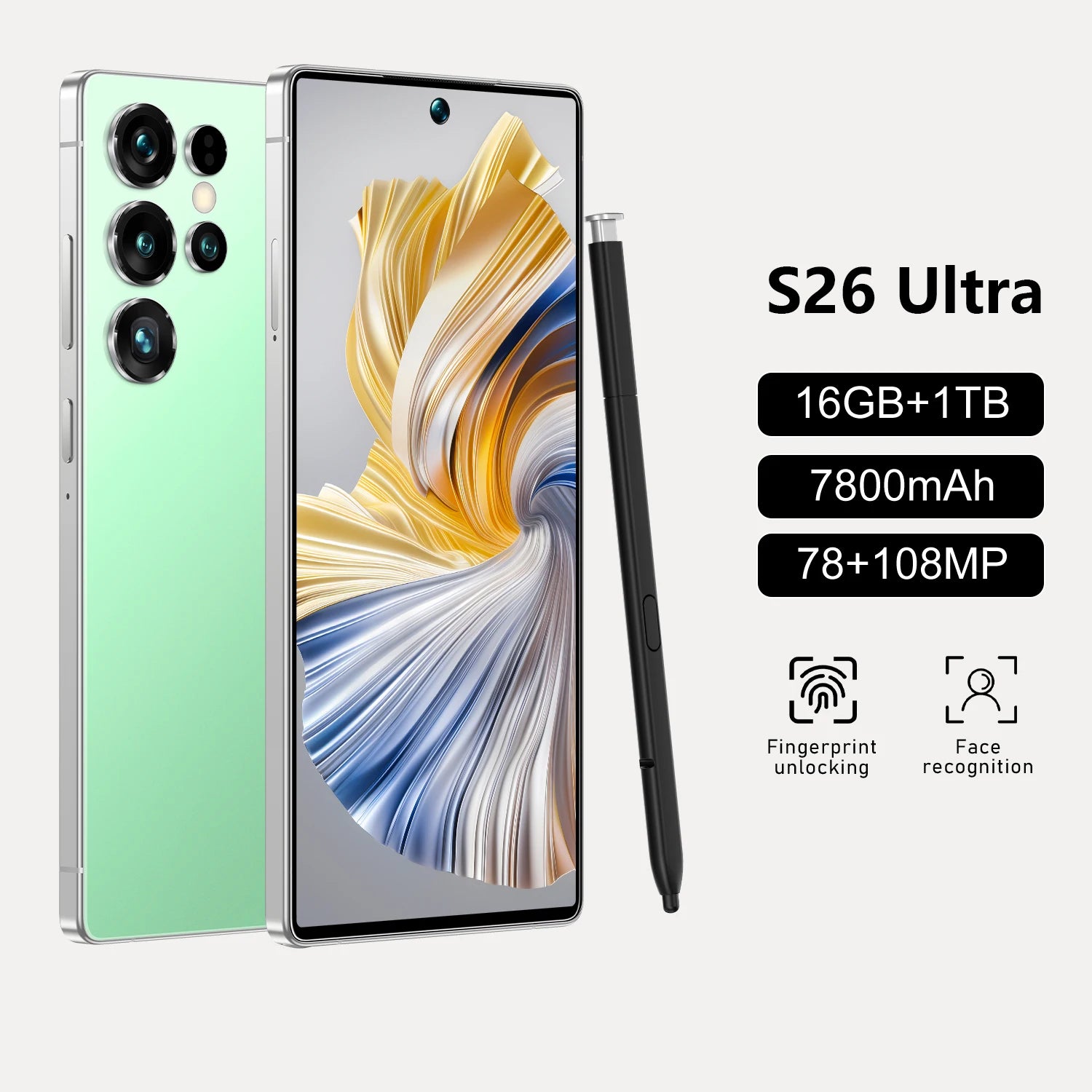 S26 Ultra 5G Smartphone: 16GB RAM, 1TB Storage, 7.3 Inch Display Green 16g 1TB Tidesmit