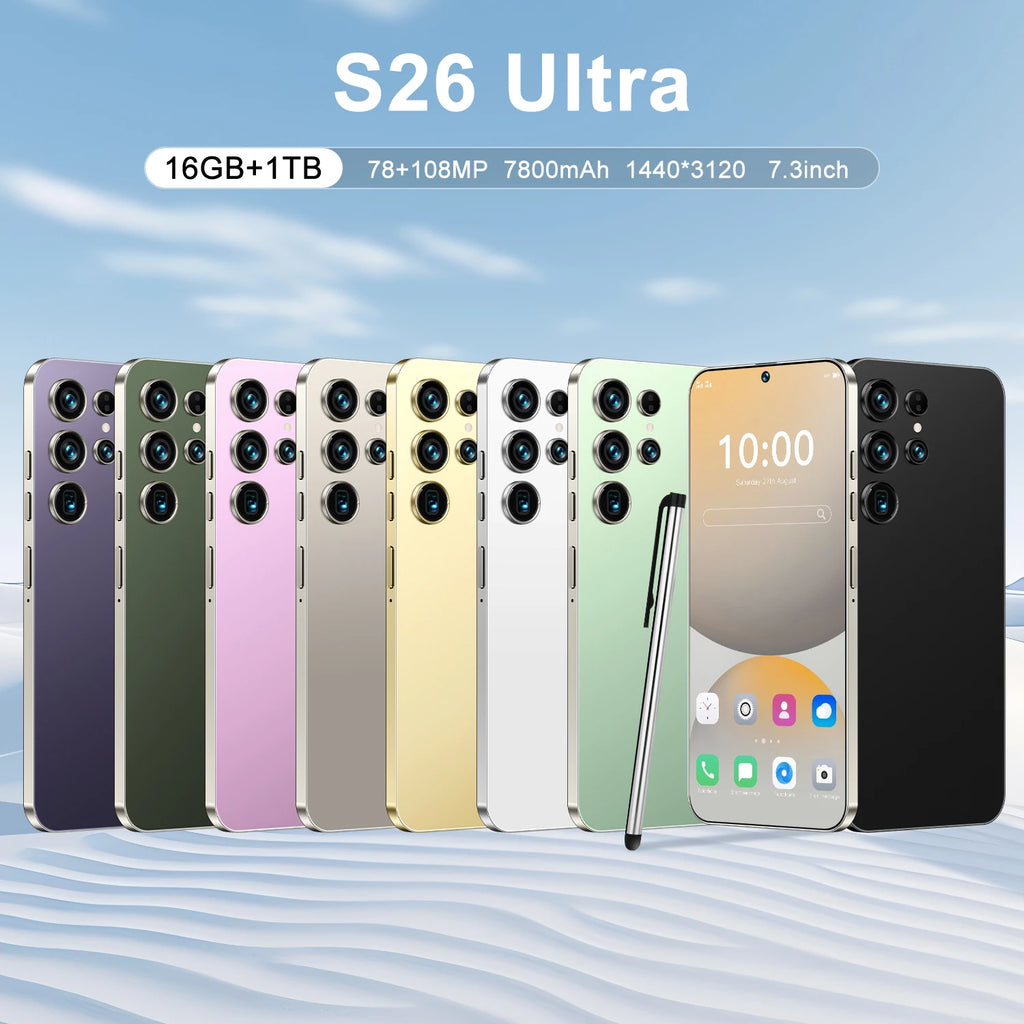 Unlocked S26 ULTRA 5G Mobile Phone 7.3 Inch Screen 108MP Camera 7800mAh Battery Dual Sim 1TB ROM Smart Features - Tidesmit