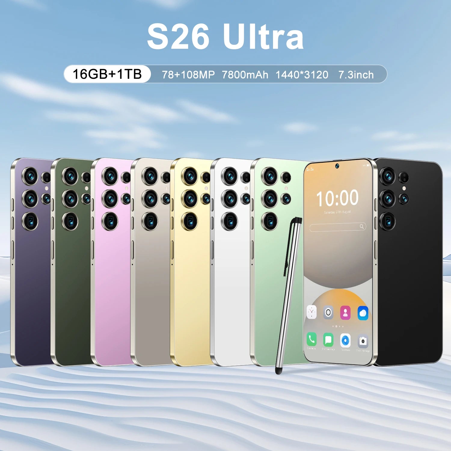 Unlocked S26 ULTRA 5G Mobile Phone 7.3 Inch Screen 108MP Camera 7800mAh Battery Dual Sim 1TB ROM Smart Features - Tidesmit