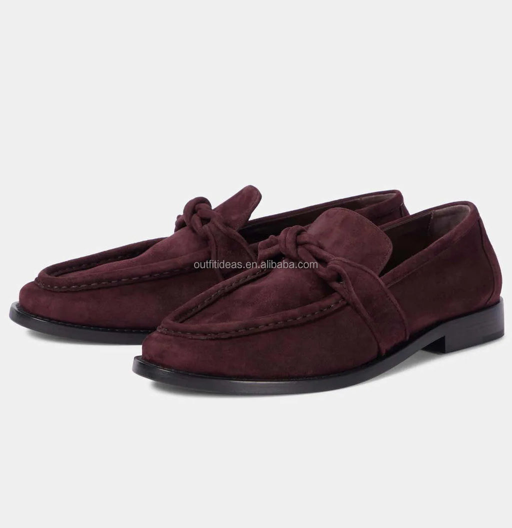 Calfskin Leather Loafers New With Tags Unisex Women Knot Soft Suede Loafers Genuine Leather Men Derby Shoes Brown Suede Loafers