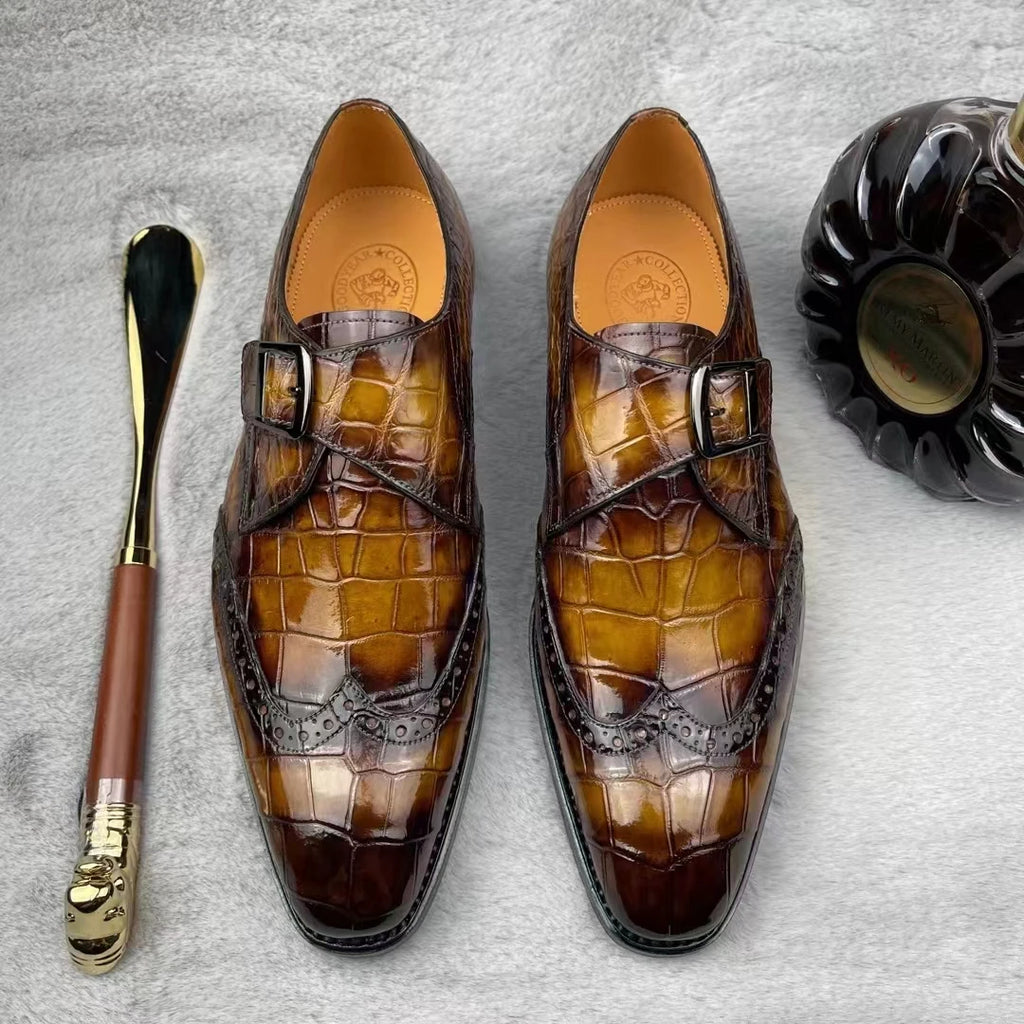 Handmade Luxury Formal Shoes for Men Genuine Crocodile Leather Branded Shoes Men High Quality Office Dress Shoes