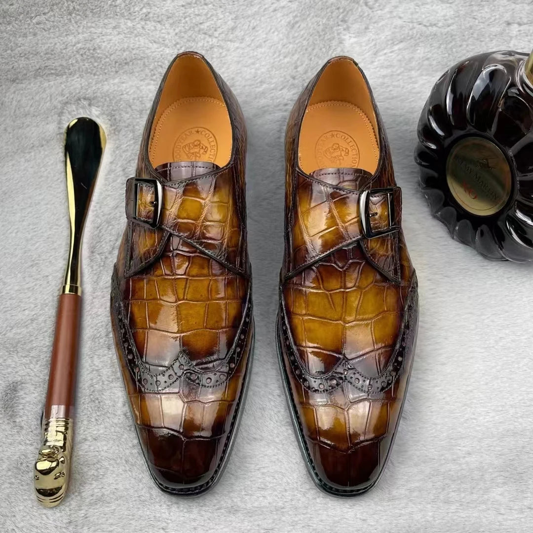 Handmade Luxury Formal Shoes for Men Genuine Crocodile Leather Branded Shoes Men High Quality Office Dress Shoes