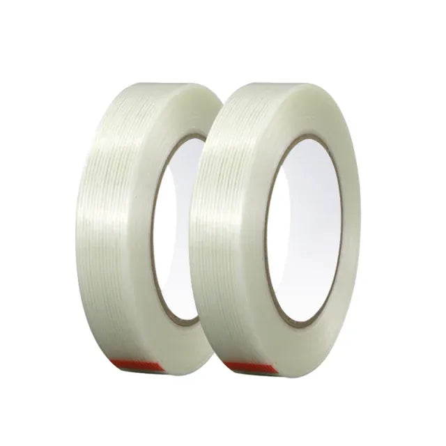 White cross-fiber filament tape rolls, single-sided pressure sensitive acrylic adhesive