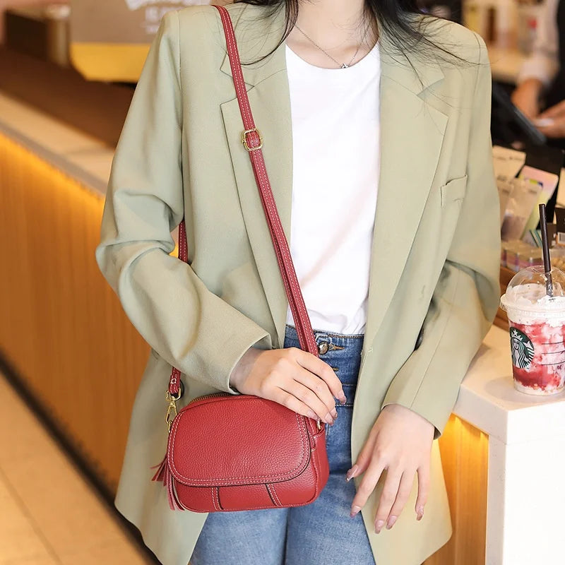 Retro Genuine Leather Underarm Shoulder Bag Mobile Phone Cross Bag Luxury Designer Mini Dress Waterproof Splicing Women Handbags