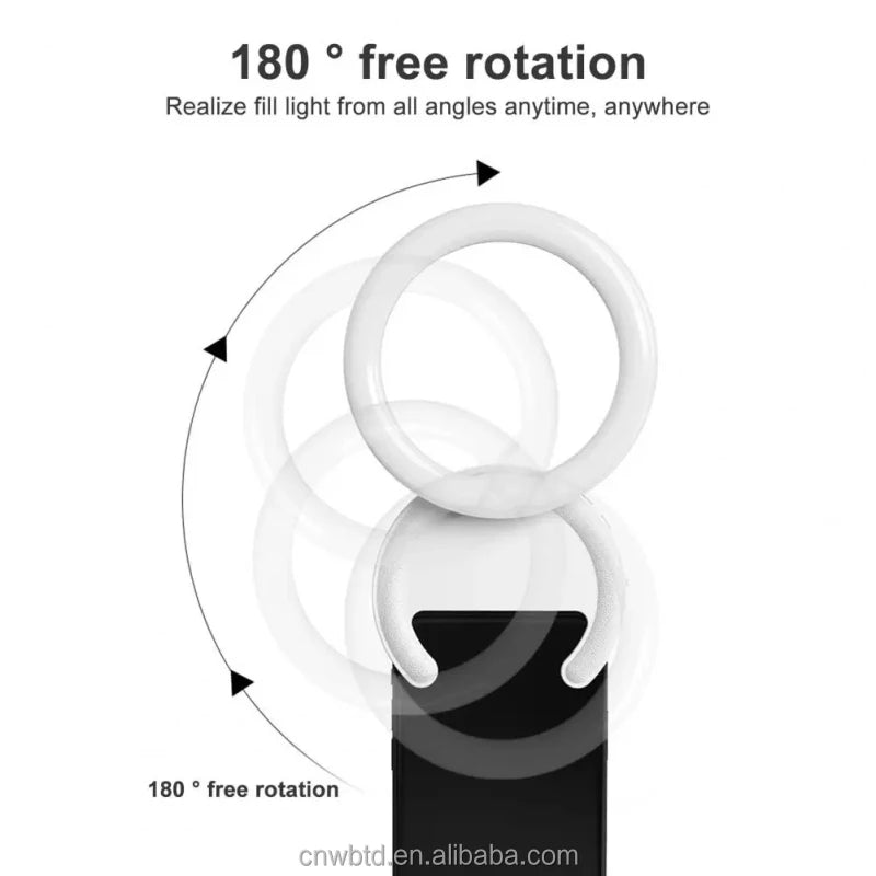 Rechargeable Mini Ring Light with Adjustable Clip Unblocked Screen Lamp for Phone Fill Beauty Lighting Made of Durable Plastic Tidesmit