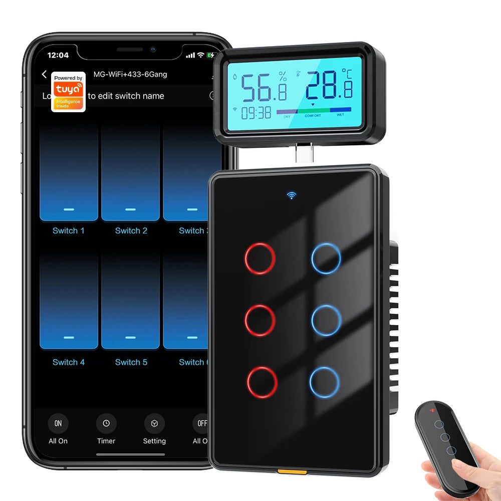 Smatrul Type C Wireless WiFi RF433 Smart Home Wall Switch with Alexa Google Home Timing Voice App Tuya Max Current 10A US Tidesmit